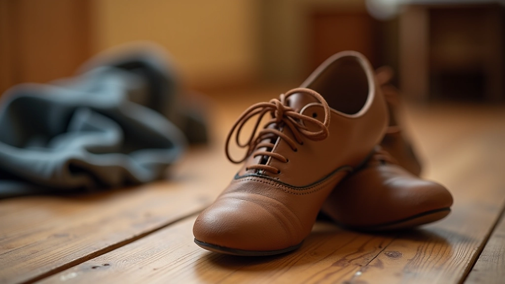Close-up of comfortable dance shoes and casual clothing laid out for a dance social