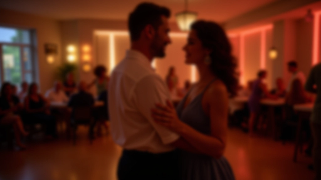 Couple dancing bachata showing natural hip movement and body connection in an elegant dance position